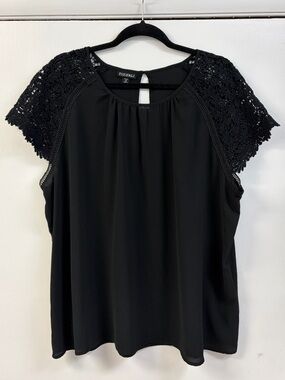 Roz & Ali Black Crochet Sleeve Blouse